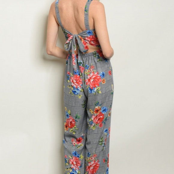 ✨HOST PICK✨ NAVY CHECKERED FLORAL JUMPSUIT - Picture 2 of 2